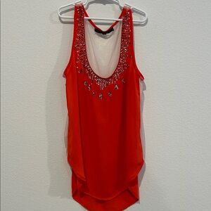 Love Stitch Vibrant Orange Embellished Chiffon Tank Top